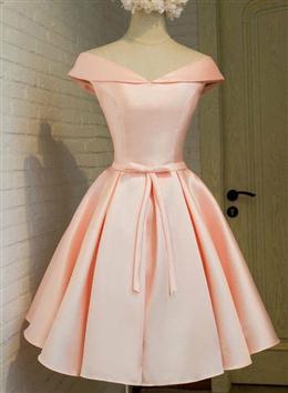 Picture of Pink Satin Knee Length Party Dresses , Homecoming Dresses